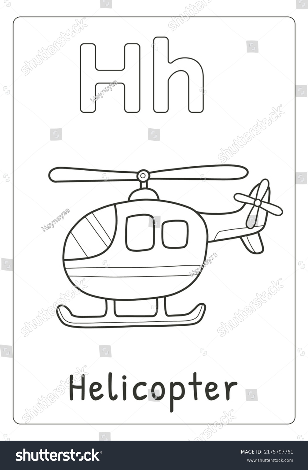 Alphabet letter h helicopter coloring page stock vector royalty free