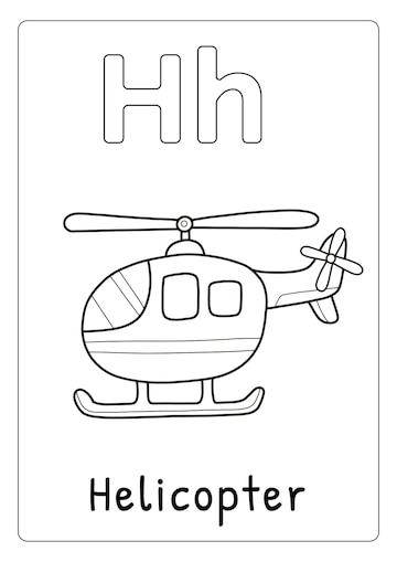 Premium vector alphabet letter h for helicopter coloring page for kids