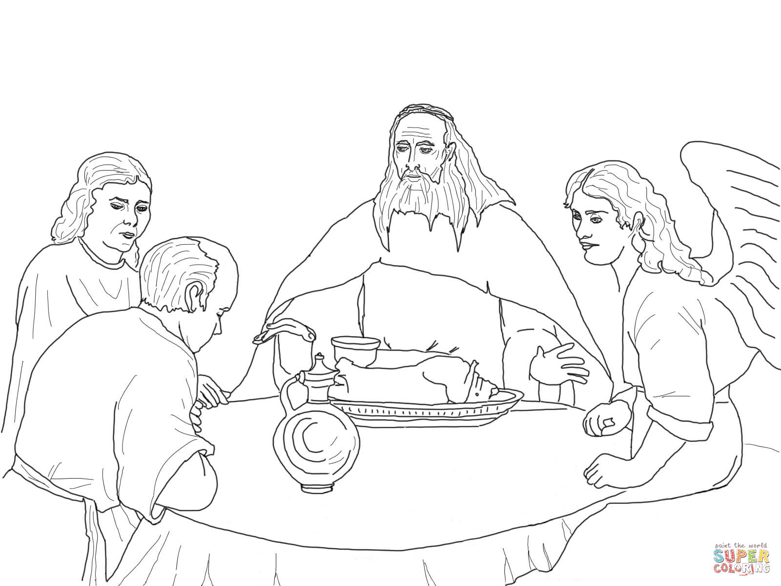God and the angels visit abraham coloring page free printable coloring pages