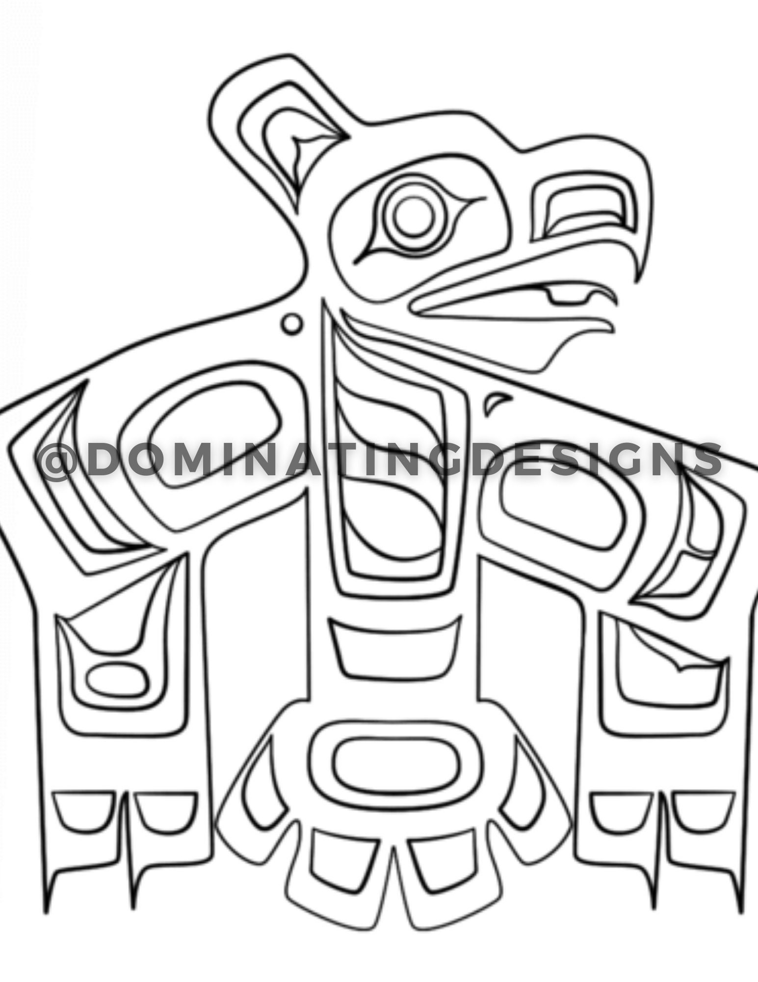 Haida art raven coloring page grayscale digital download