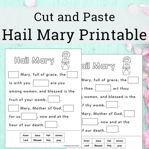 Cut and paste hail mary prayer printable free worksheets