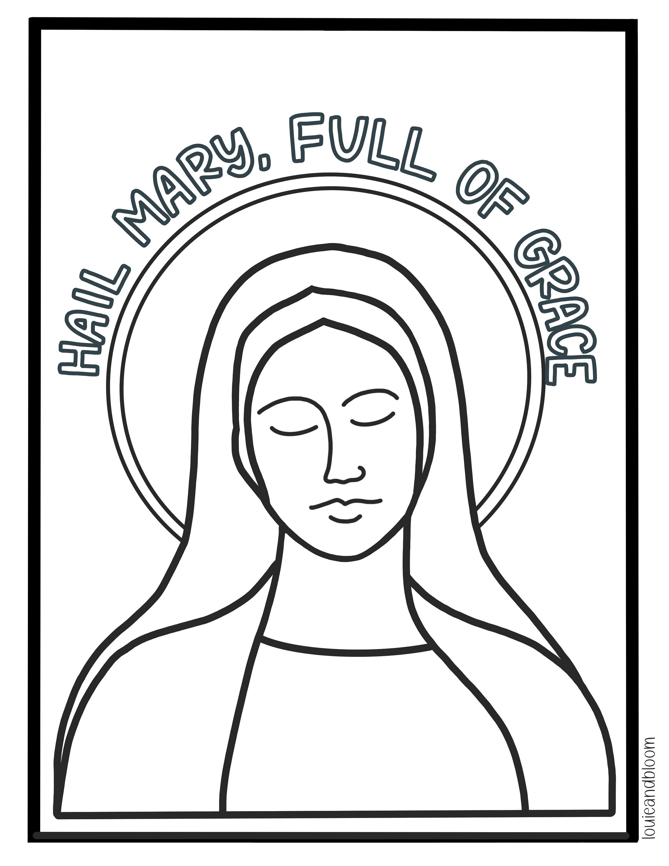Hail mary catholic coloring page catholic students catholic homeschool catholic kids activity virgin mary mother mary religious ed