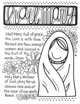 Hail mary prayer postercoloring page by caitlin mundt tpt