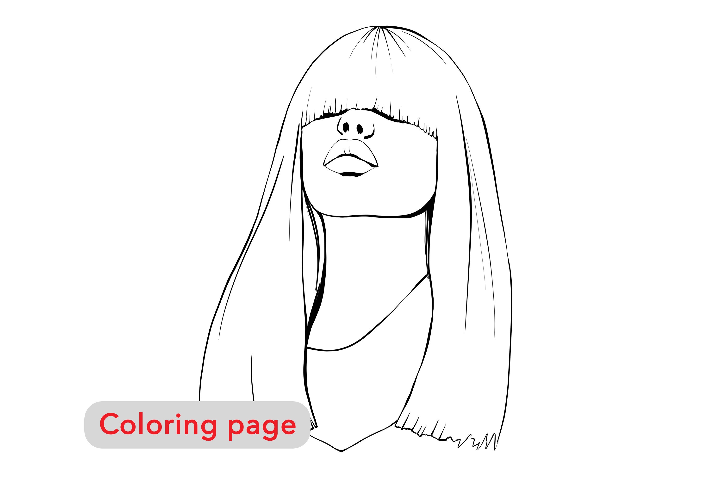 Coloring page girl with straight hair girl portrait digital download adult coloring page fashion illustration premium coloring page