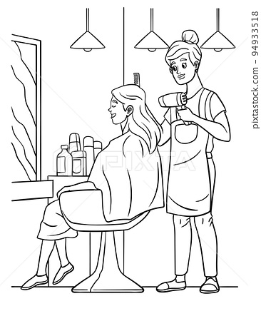 Hair dresser coloring page for kids