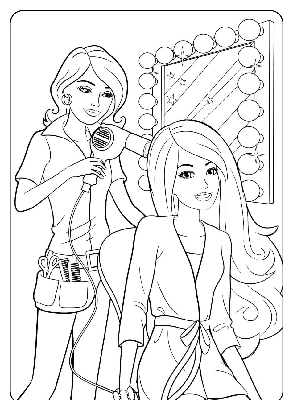 Hairdresser and barber coloring pages