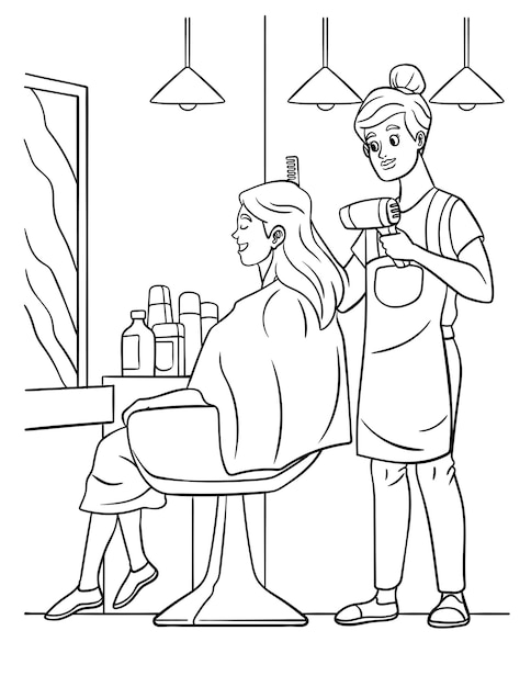 Premium vector hair dresser coloring page for kids