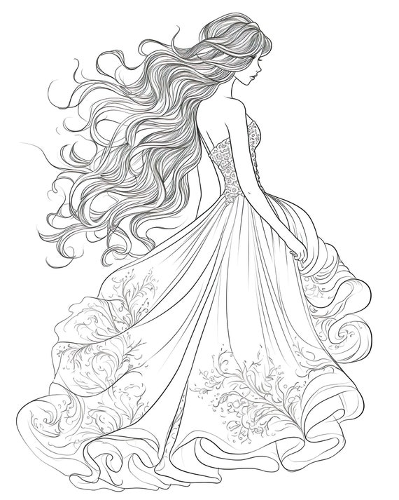Long hair coloring pages vol long wavy hair printable pages of ai generated illustrations to bring to life