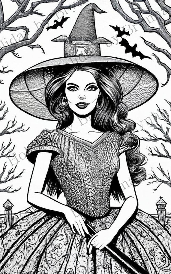 Printable enchanting barbie witch coloring page