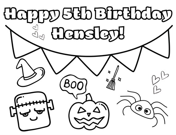 Printable personalized halloween birthday coloring pages pack