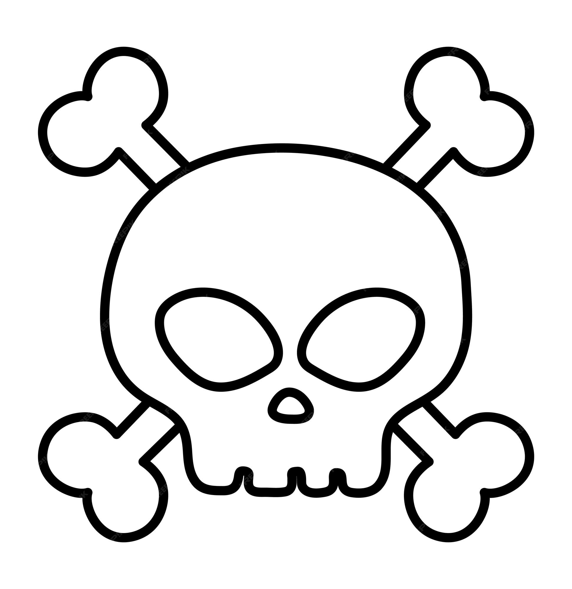 Premium vector black and white human skull and crossed bones icon vector line skeleton coloring page scary outline design for halloween party pirate illustration all saints day element