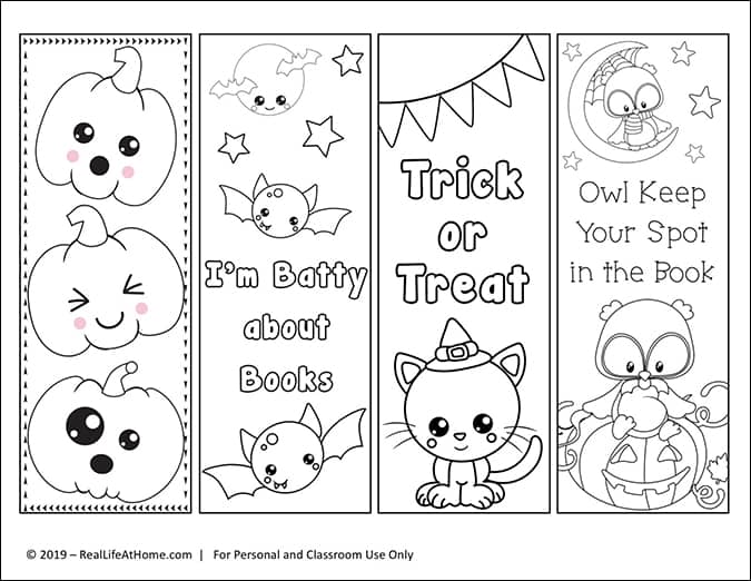 Free printable color your own halloween bookmarks