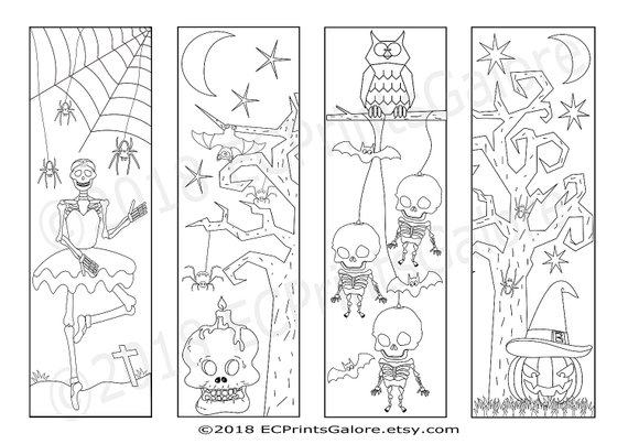 Halloween coloring bookmarks printable halloween bookmarks pdf download halloween party favor coloring bookmarks halloween coloring coloring pages