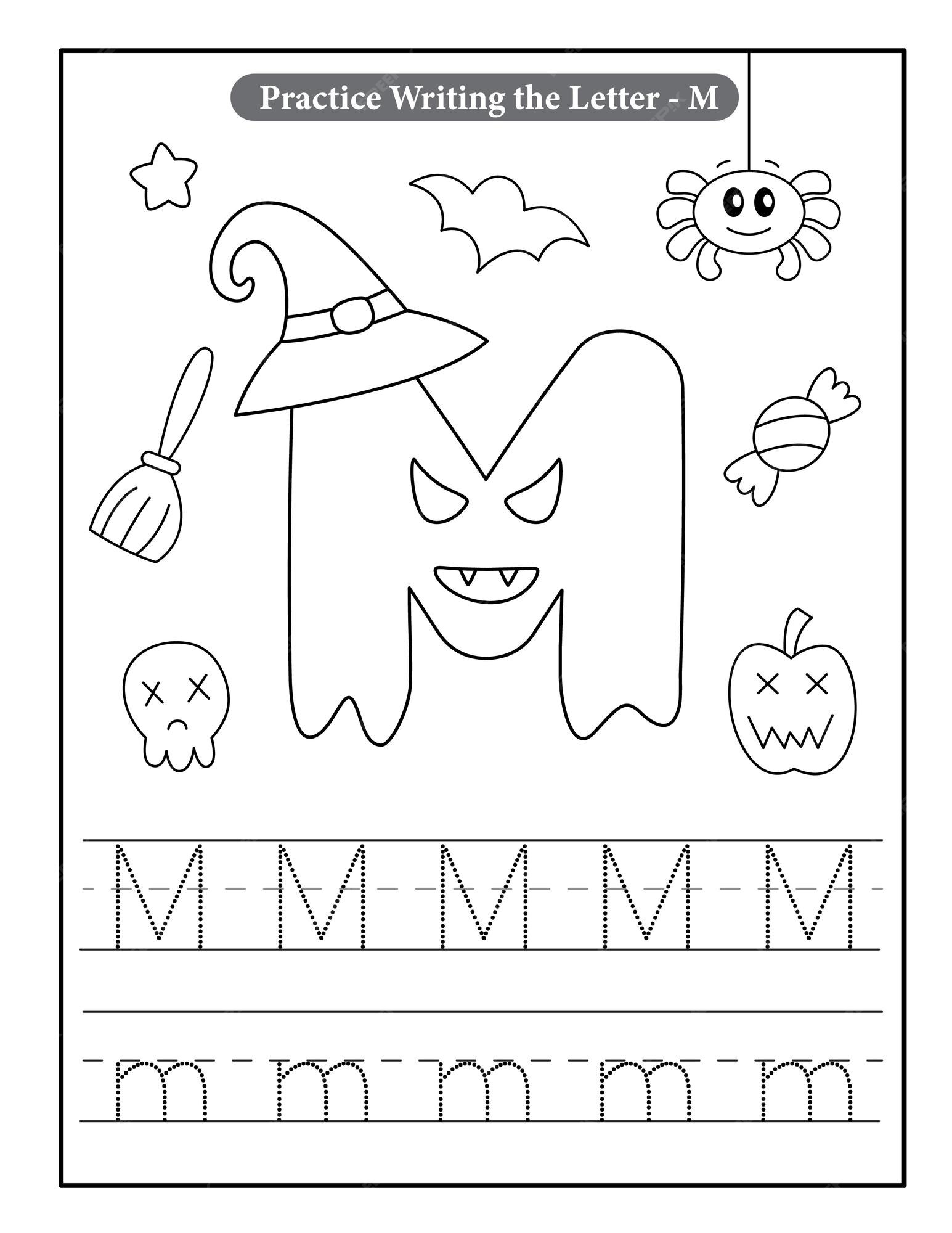 Premium vector halloween alphabet coloring pages with baby ghost