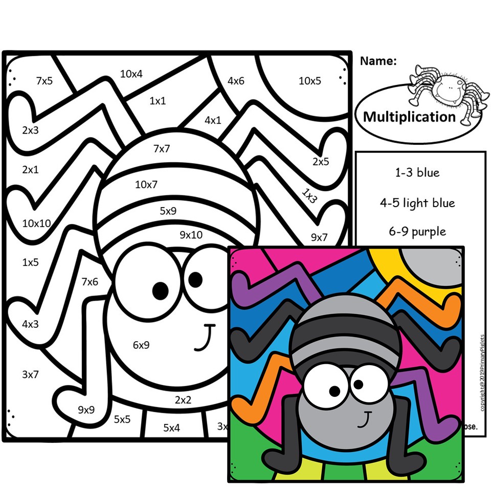 Halloween color by number multiplication division made by teachers