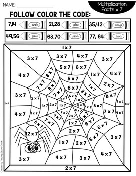 Halloween color by number multiplication