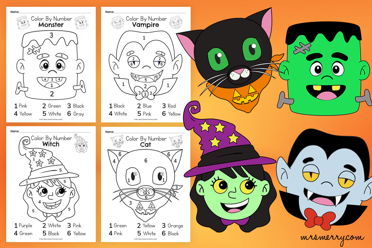 Free halloween color by number worksheets mrs merry