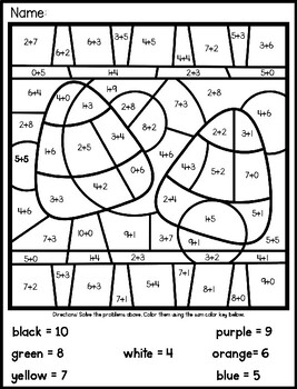 Halloween candy corn color by number addition pictures by mrs frog