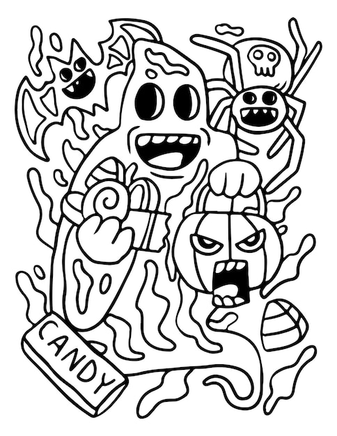 Premium vector halloween ghost candy coloring page