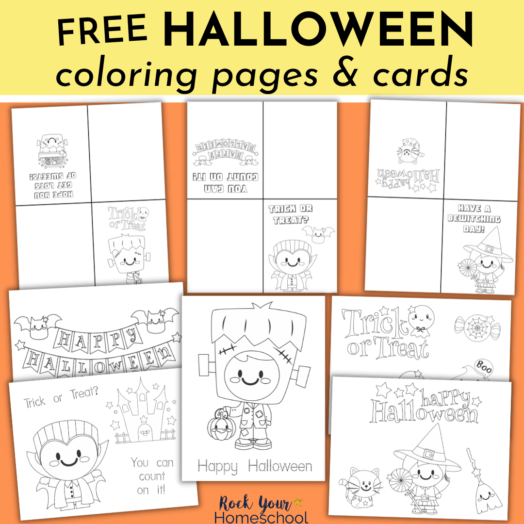 Halloween coloring pages cards