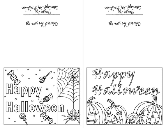 Color your own halloween cards set of two instant download holiday crafts creative cards