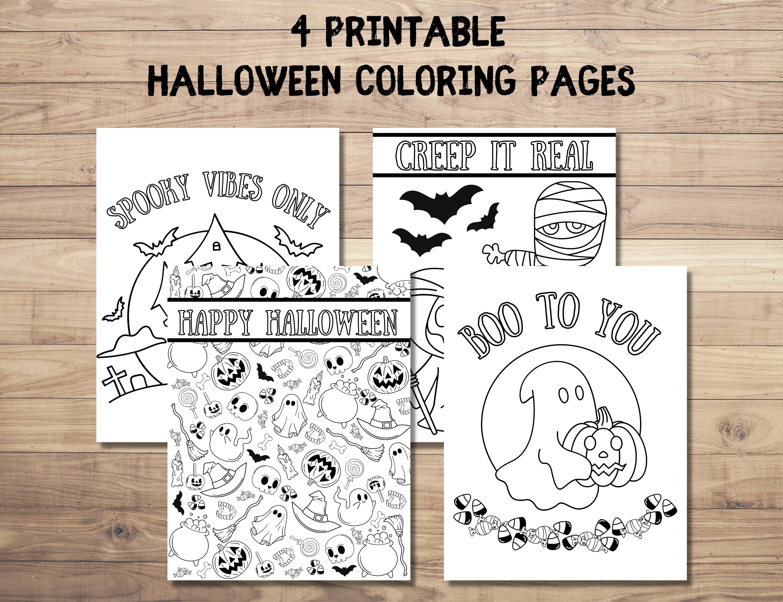 Digital download halloween coloring page bundle cute and spooky pdf coloring pages coloring pages for kids and adults download now