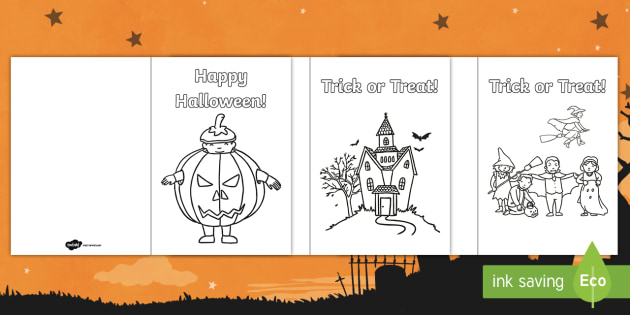 Happy halloween coloring in cards teacher