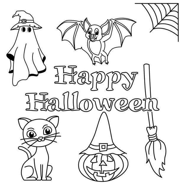 Premium vector funny halloween cartoon coloring page