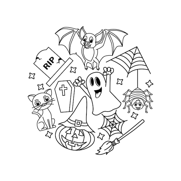 Premium vector funny halloween cartoon coloring page