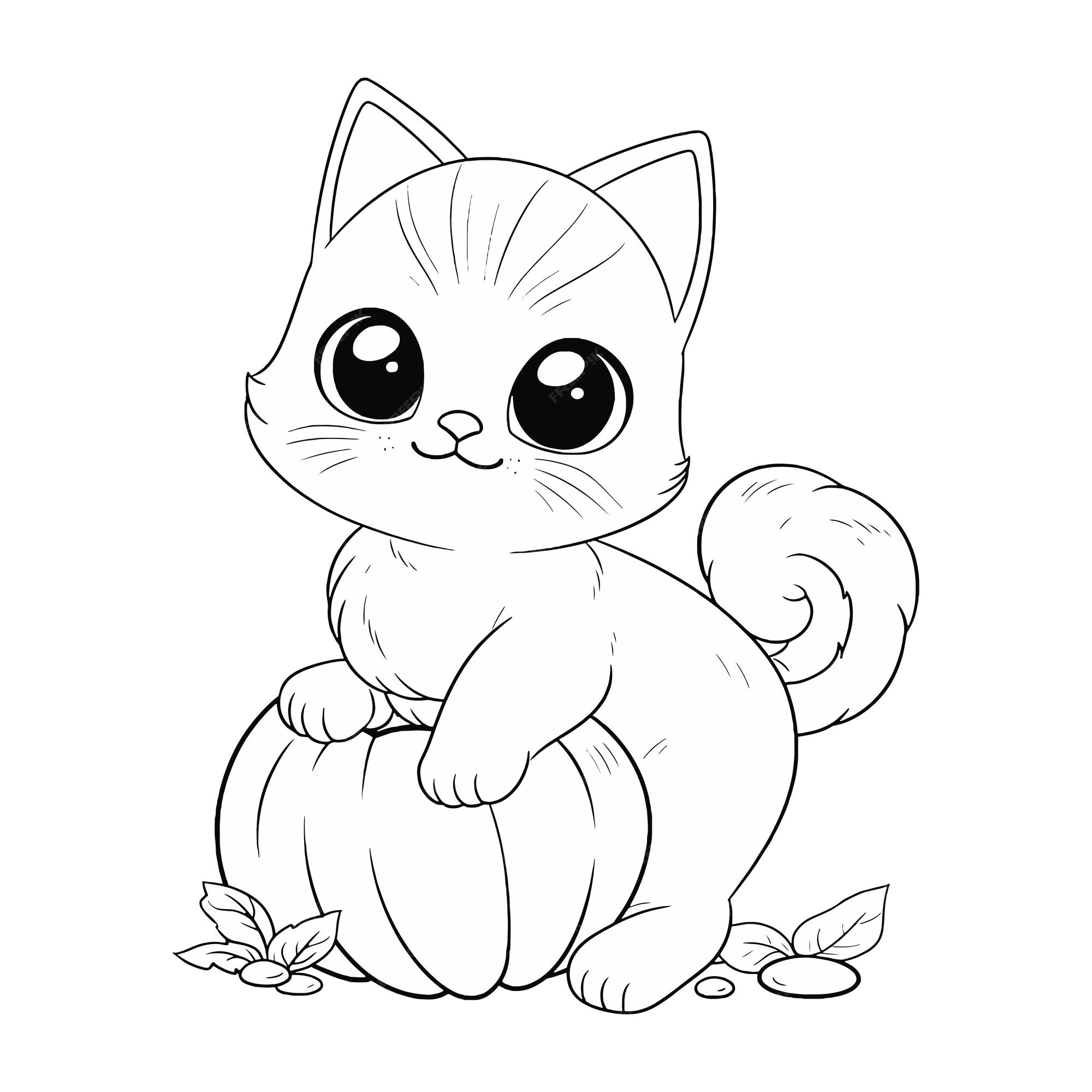 Premium vector cute halloween cat sitting on a pumpkin coloring book for children