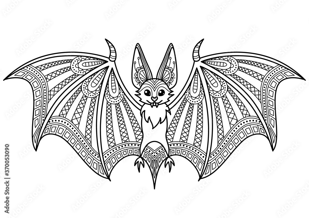 Halloween bat doodle coloring book page antistress for adult vector