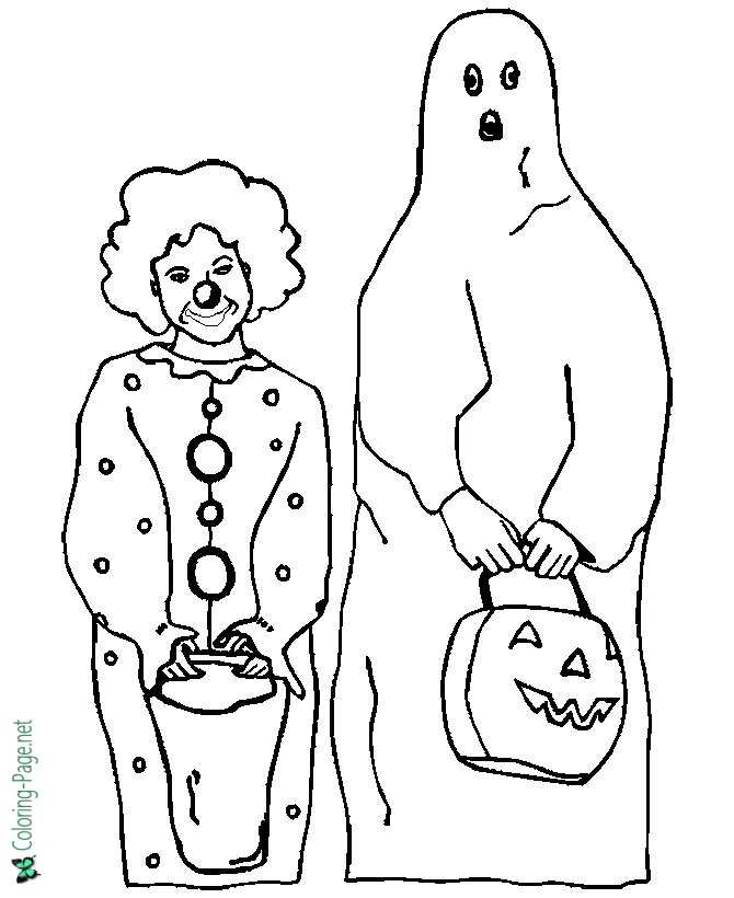 Clown ghost halloween coloring page