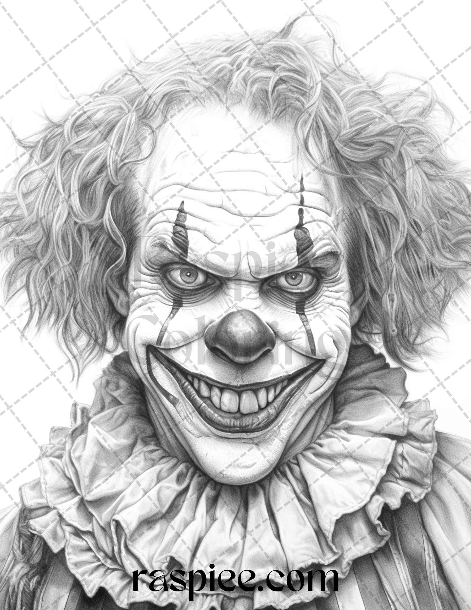 Spooky clowns grayscale coloring pages printable for adults pdf fi â coloring