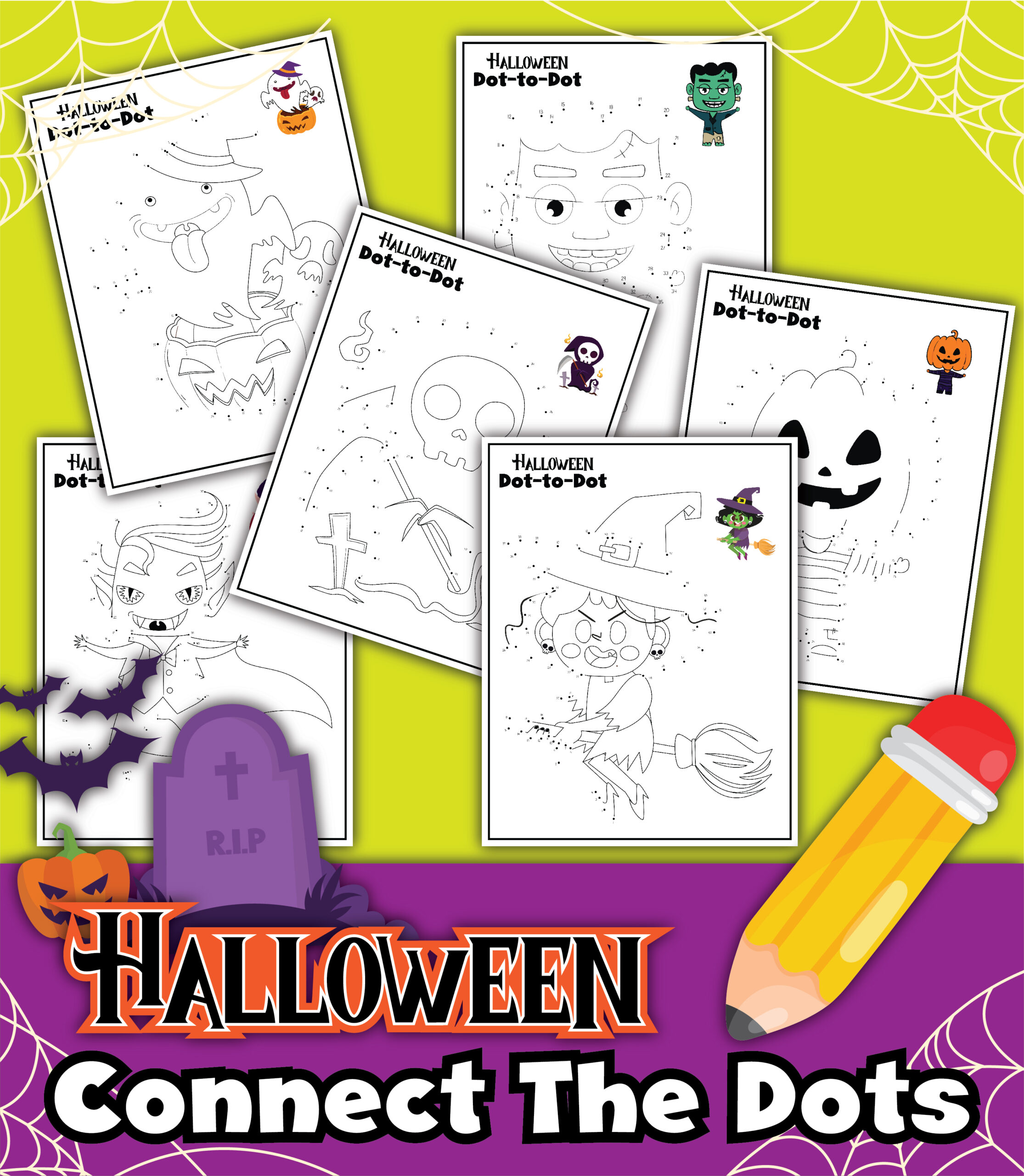 Halloween connect the dots coloring pages