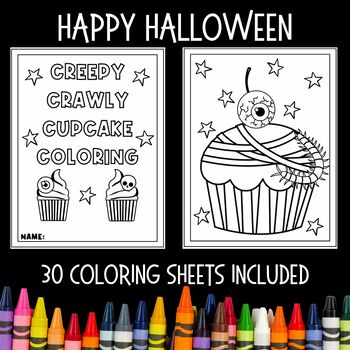 Creepy halloween cupcake coloring coloring pages by teachers helper