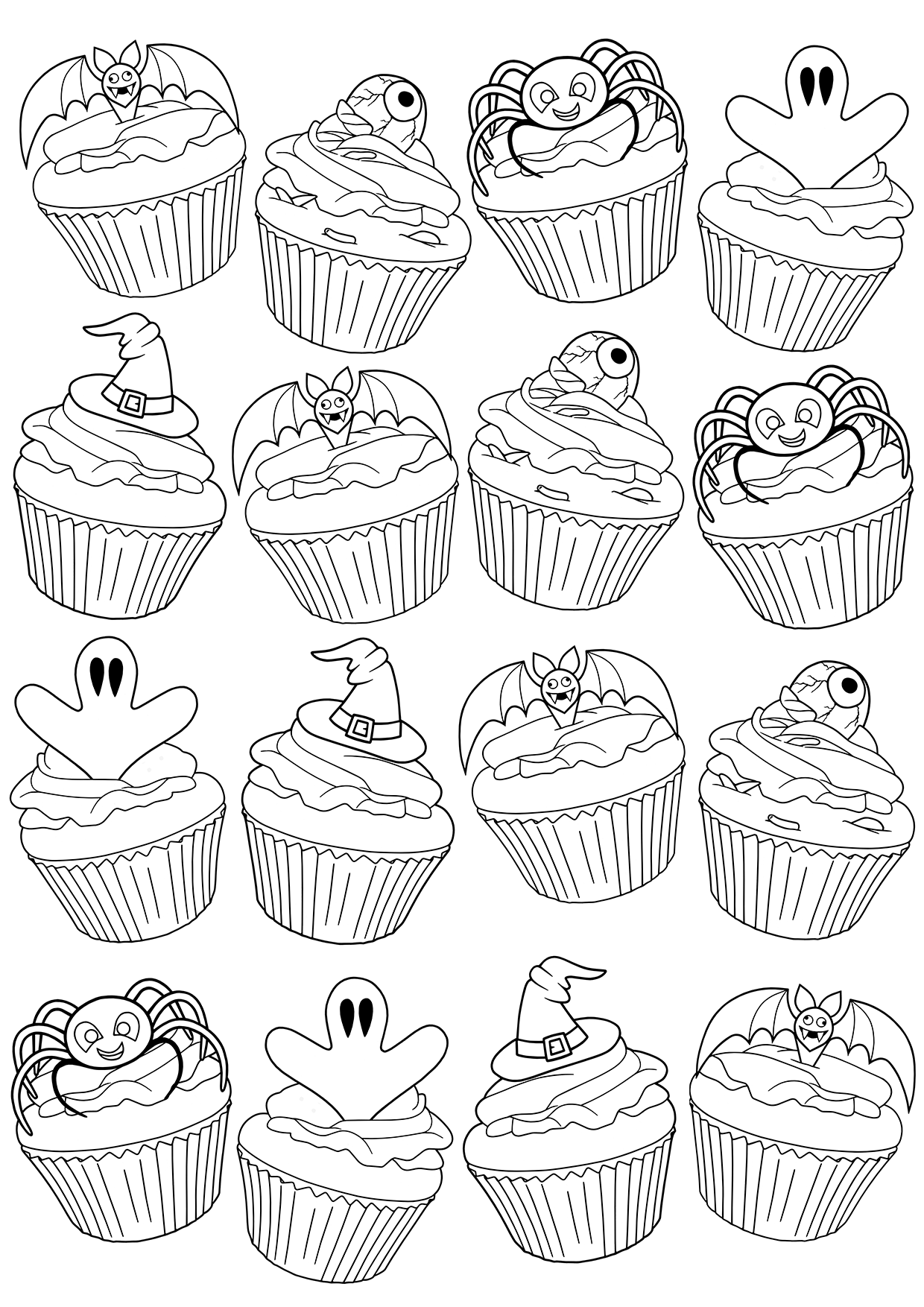 Free adult coloring book page halloween cupcakes by blue star coloring cupcake coloring pages halloween coloring book coloring books