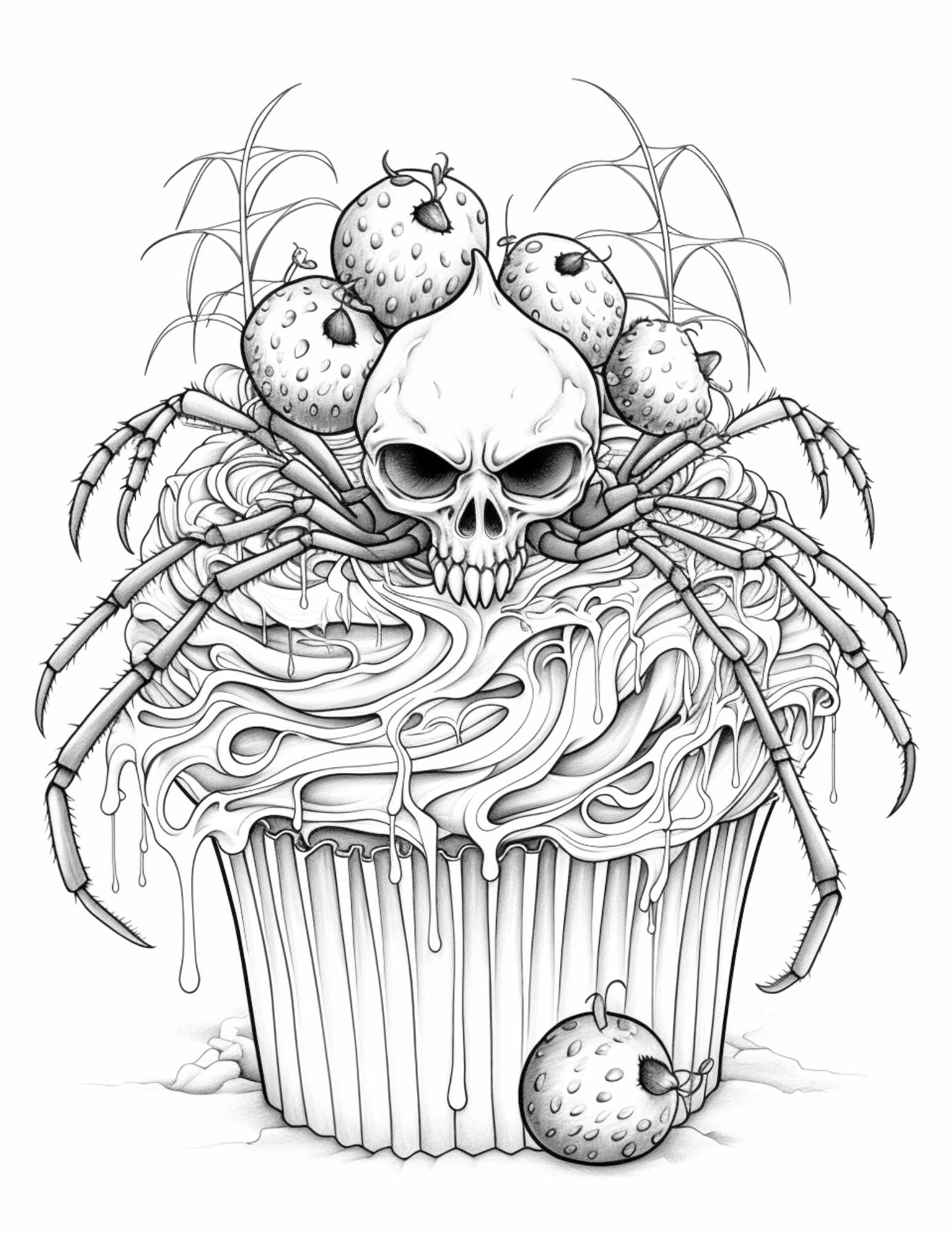 Free halloween spooky cupcakes grayscale coloring pages printable for â coloring