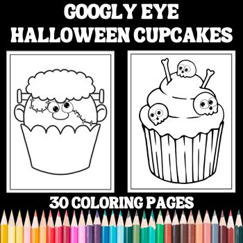 Googly eye halloween cupcake coloring pages by teachers helper
