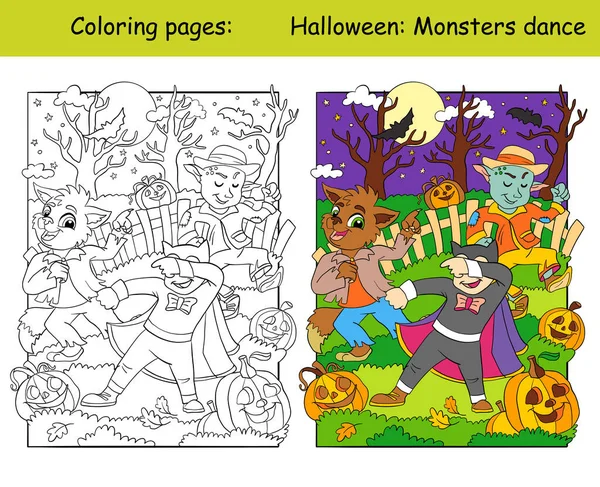 Vector coloring pages colored example children costumes ghost witch cartoon stock vector by alinart