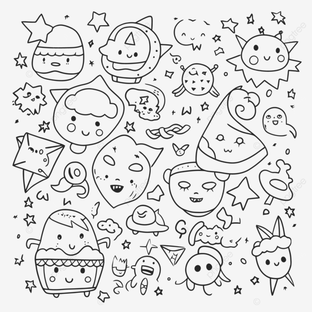 Halloween coloring page with halloween doodles on the background outline sketch drawing vector halloween drawing wing drawing ring drawing png and vector with transparent background for free download