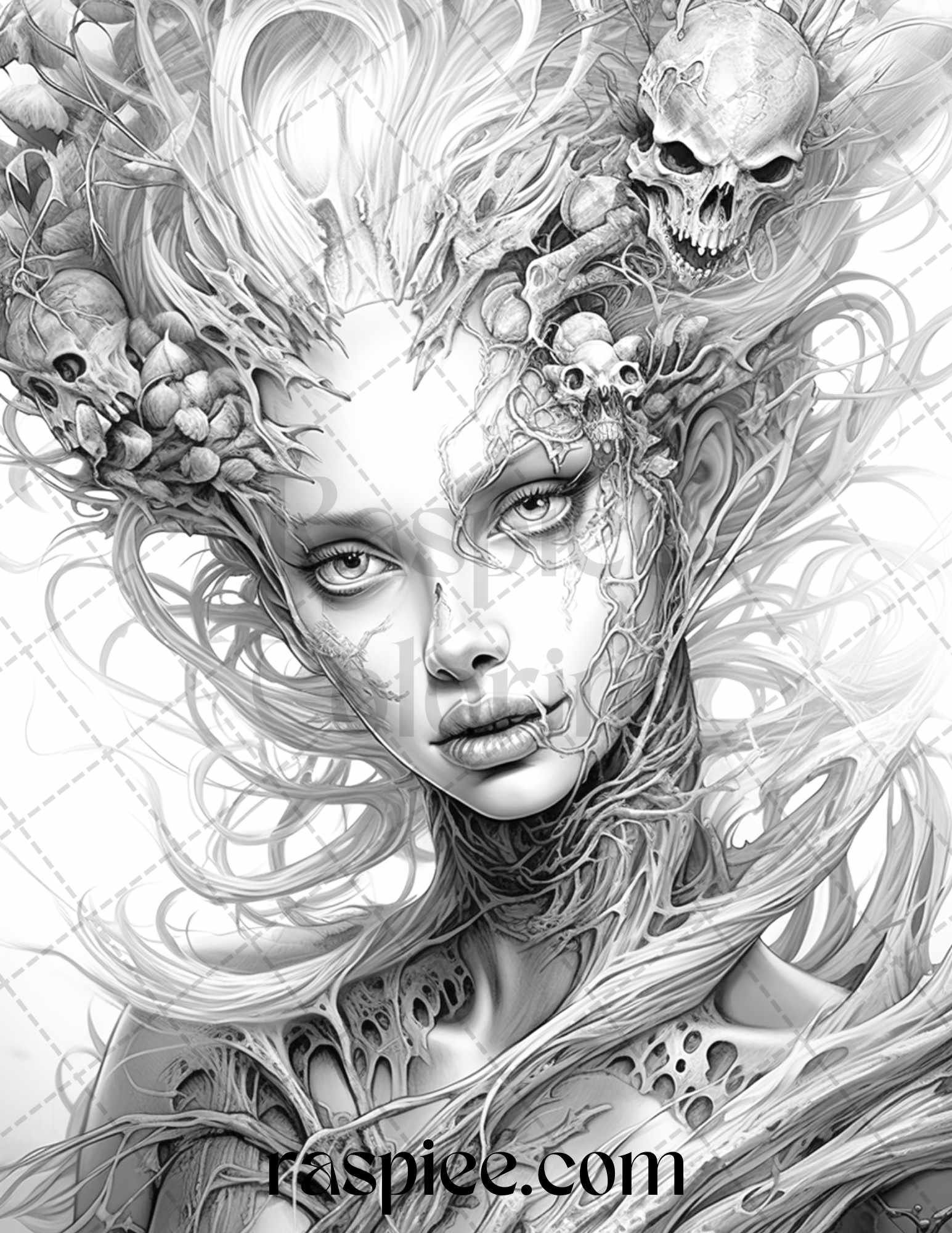 Halloween zombie fairy grayscale coloring pages printable for adult â coloring