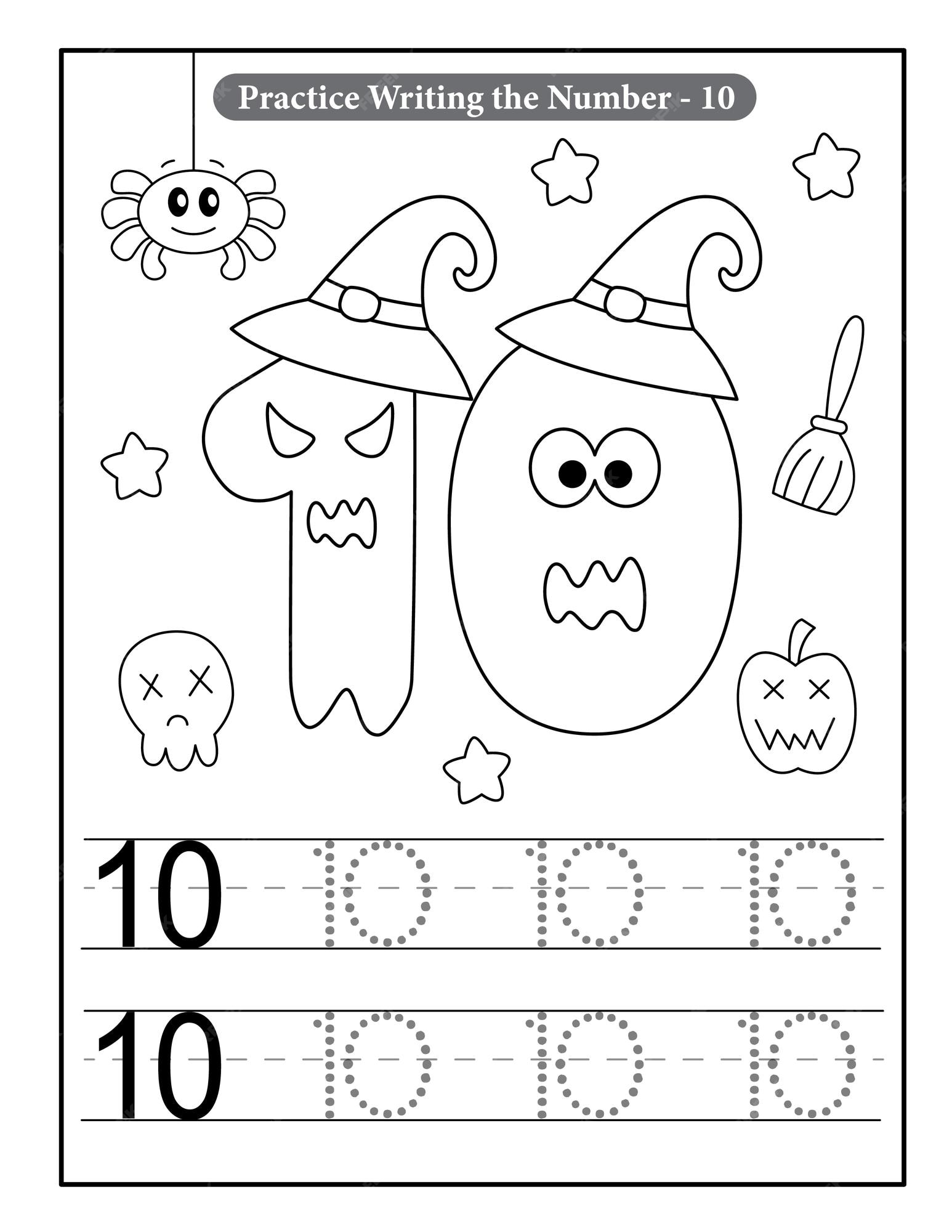 Premium vector halloween number coloring pages with baby ghost