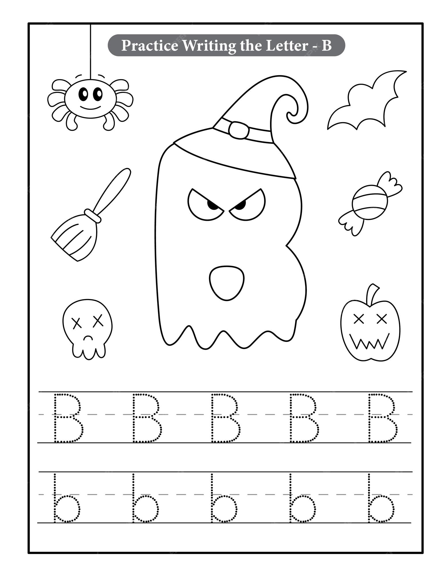 Premium vector halloween alphabet coloring pages with baby ghost