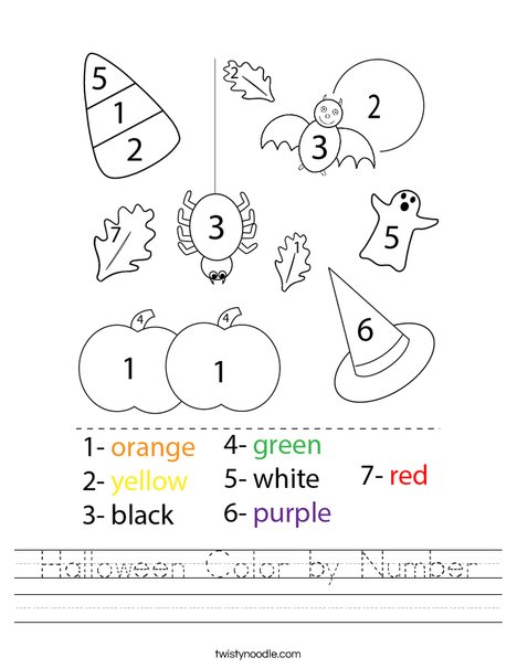Halloween color by number worksheet