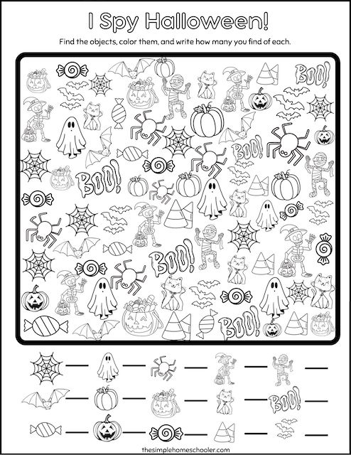 Spooky fun i spy halloween free printable worksheet