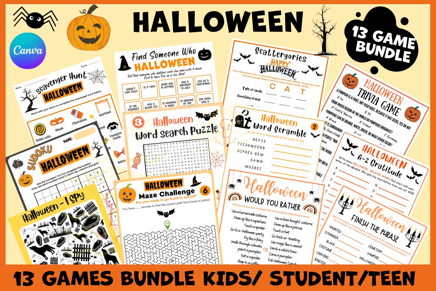 Halloween game activity bundle coloring pages maze puzzle