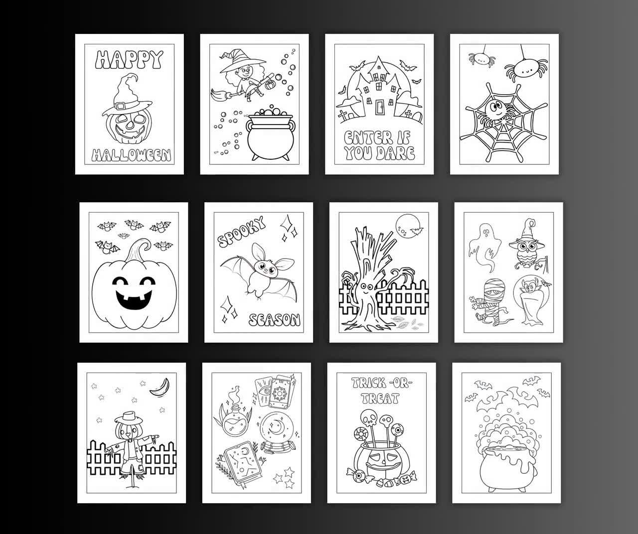 Not scary halloween coloring pages printable pdf kids halloween party halloween decorations witch pumpkin bat spider ghost more