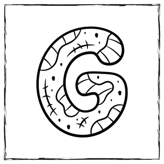 Premium vector halloween english alphabet letter g zombie sketch theme for coloring