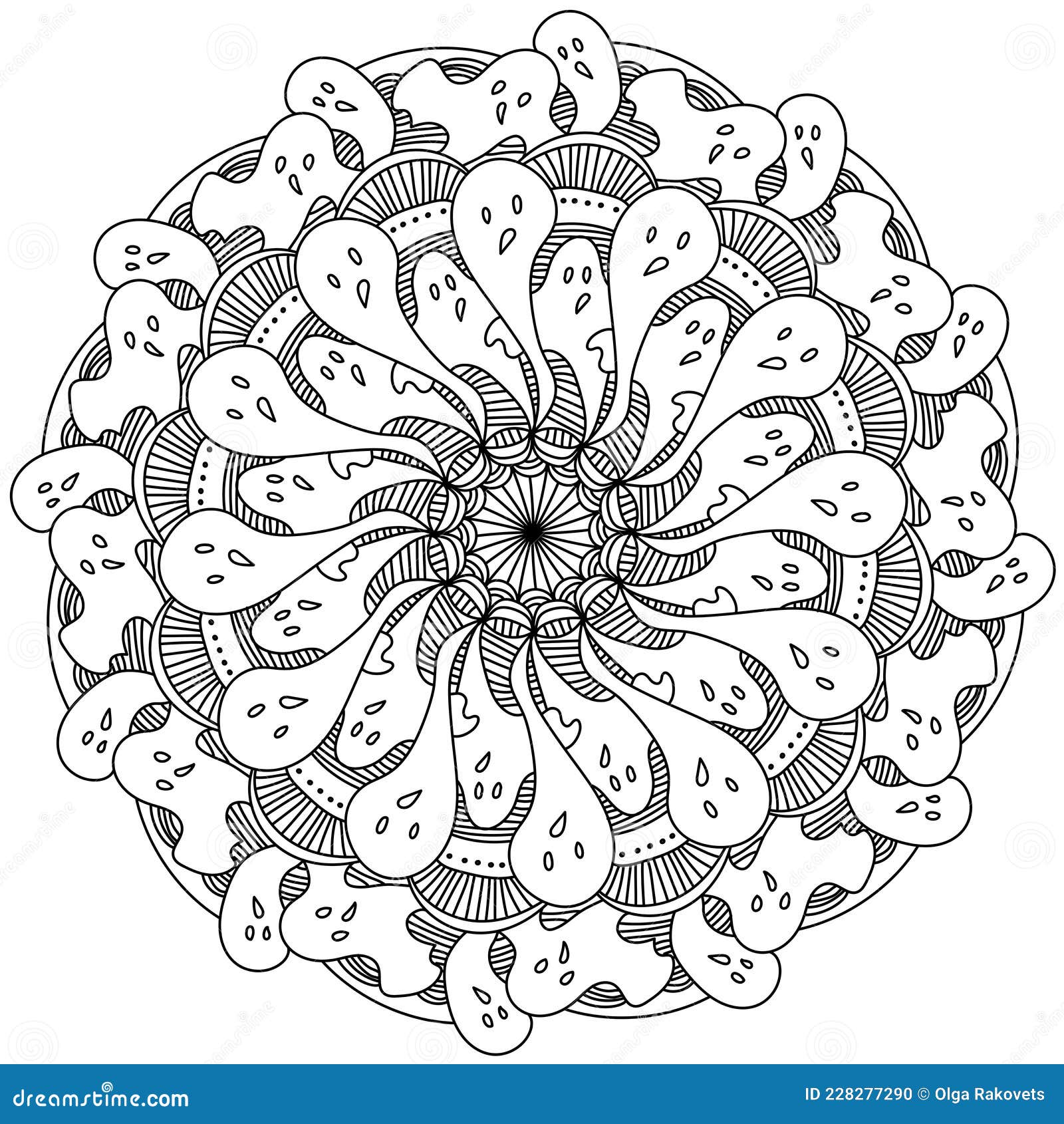 Halloween mandala ornate ghost coloring page stock vector