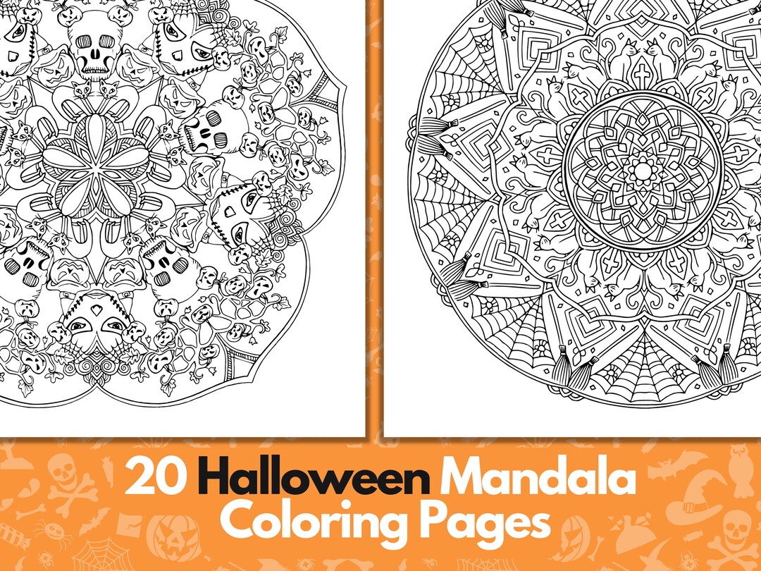 Halloween mandala coloring pages halloween detailed adult teens coloring pages printable adult coloring page instant download